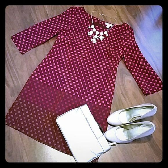 Maroon Poka Dot Dress - Picture 1 of 4
